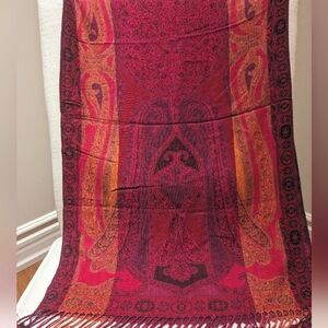 Pink Patterned Shawl with Tassels